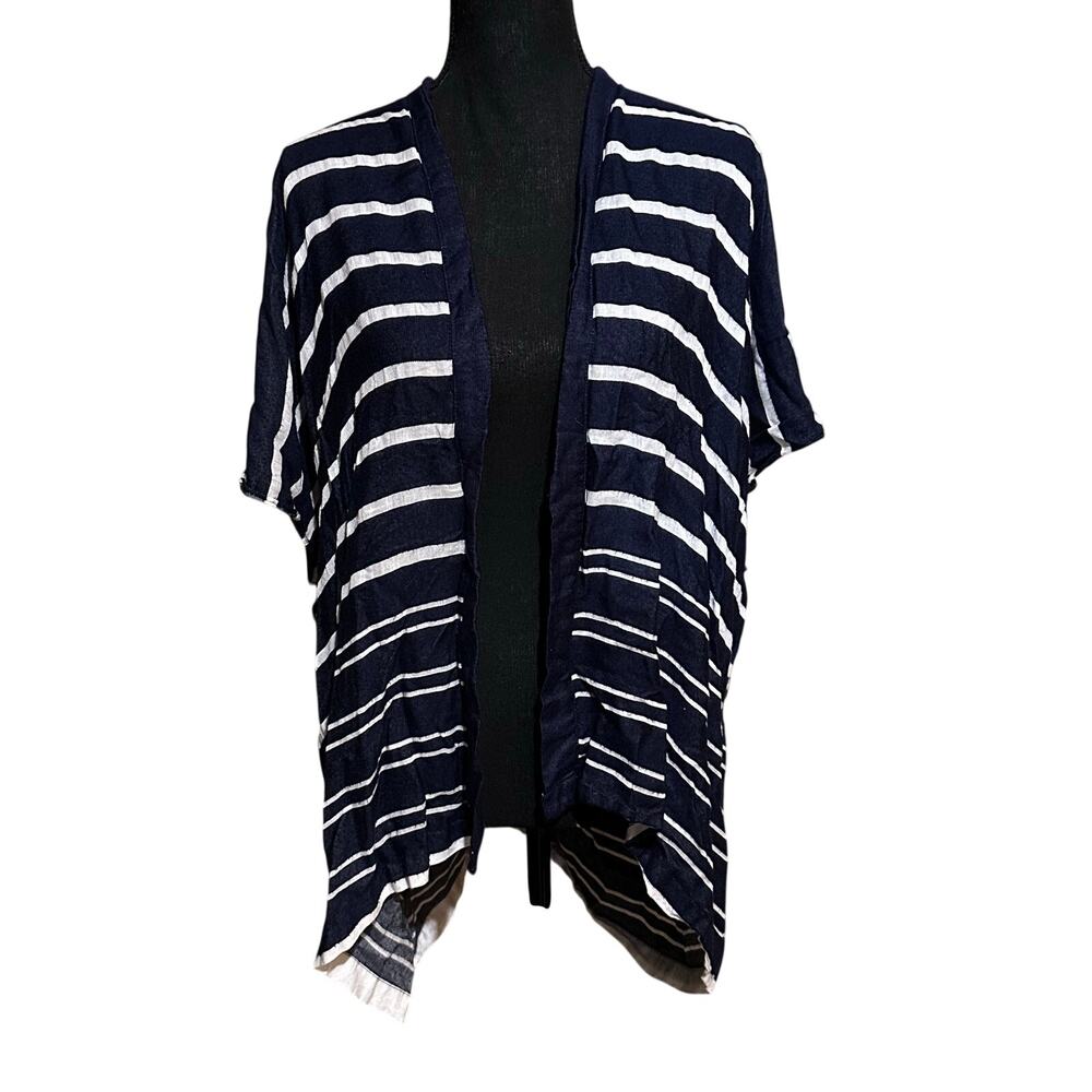 LOFT Womens XS/S Navy White Striped Open Front Cardigan Top Kimono
